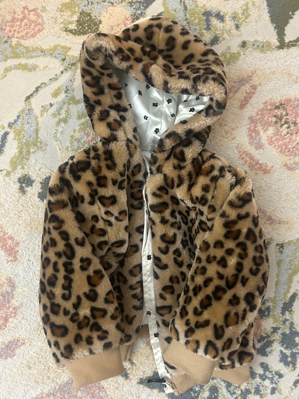 Little Me Leopard Print Faux Fur Hooded Jacket - Brown & Black